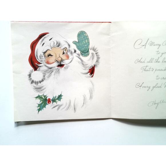 Vintage Christmas Greetings Jolly Santa Claus Greeting Card USA 1940's - 1950's - Picture 6 of 7
